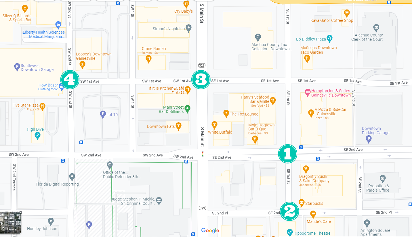 Map of busk stops