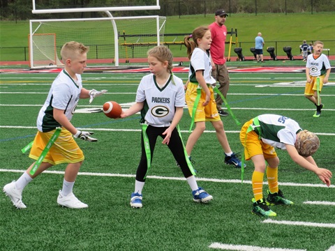 Flag football kids playing