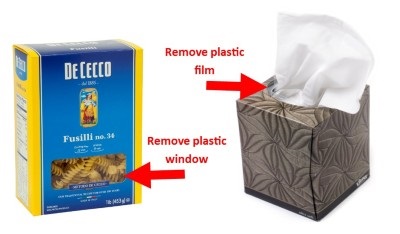 remove plastic film from paperboard boxes