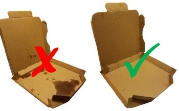 greasy pizza box not accepted versus clean pizza box accepted