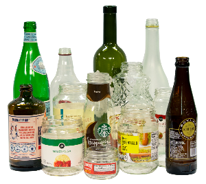 various green, brown and clear recyclable glass bottles