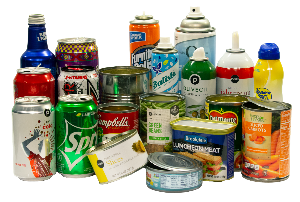 various aluminum and steel recyclable metal cans