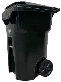 black garbage cart turned at an angle