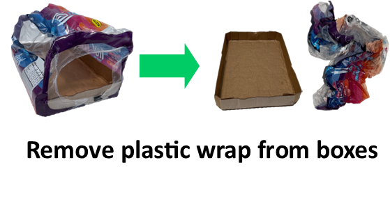 remove plastic wrap from boxes