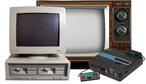 old television, monitor and video game console