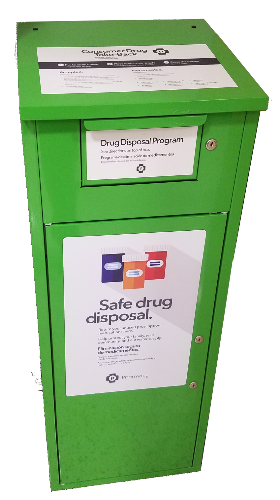 green prescription medication disposal container
