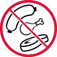 red circle graphic for no meat accepted