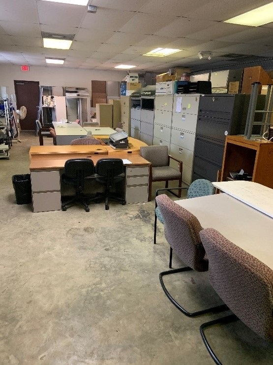 furniture and desk at the loading ramp at the Resource Recovery Center