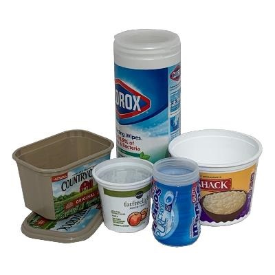 various plastic tubs with the lids removed